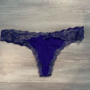 NWOT Victoria’s Secret violet metallic Lace Trim Thong size small